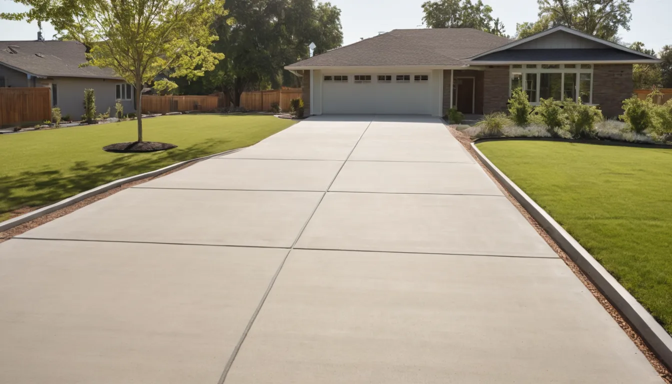 Freshly poured concrete driveway beside a brick ranch home in the Hamilton area