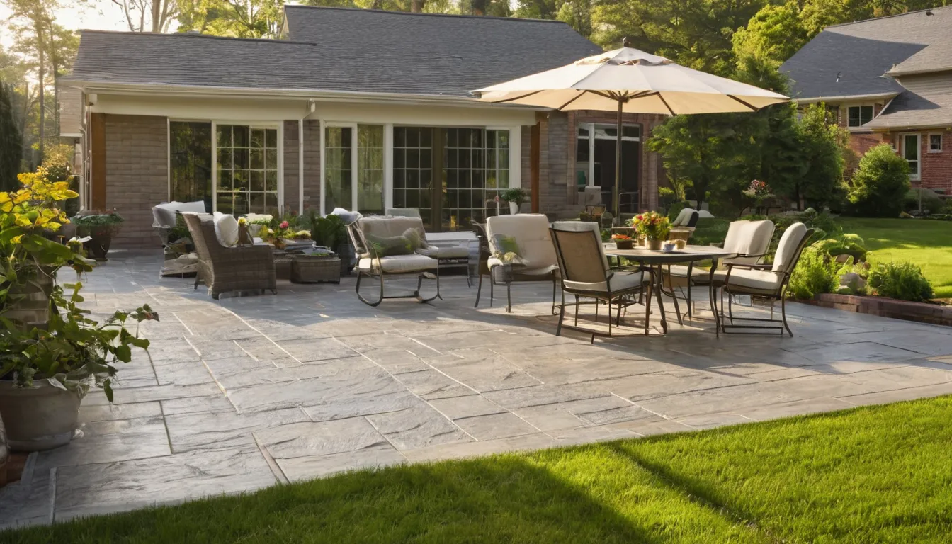 A new stamped concrete patio behind a family home in the Hamilton area